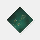 Serviette En Papier Emerald Green & Gold Monogram Wildflower Wedding (Coin)
