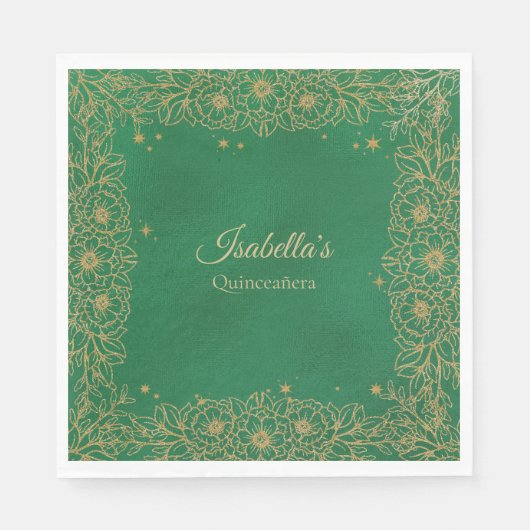 Serviette En Papier Emerald Green Gold Quinceañera Sweet 15 déjeuner (Devant)