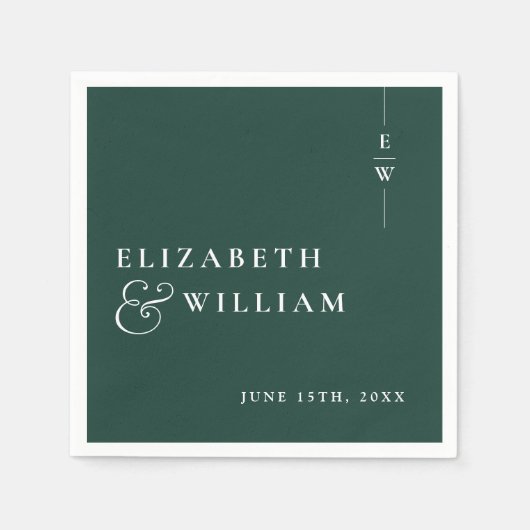 Serviette En Papier Emerald Green Minimalist Élégant Mariage Monogramm (Devant)