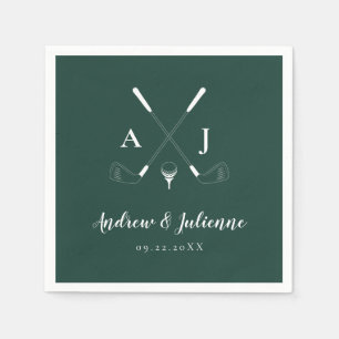Serviette En Papier Emerald Green Moderne Monogram Mariage de golf