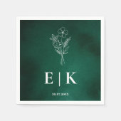 Serviette En Papier Emerald Green Monogram Fleur sauvage Floral Mariag (Devant)