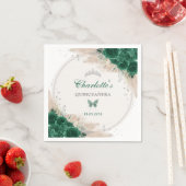 Serviette En Papier Emerald Green Silver Quinceanera Miss Quince 15 (En situation)