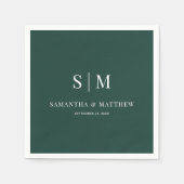 Serviette En Papier Emerald Green Simple Couple Initiales Mariage (Devant)