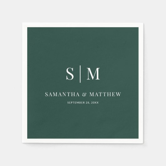 Serviette En Papier Emerald Green Simple Couple Initiales Mariage (Devant)