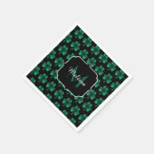 Serviette En Papier Emerald Green Sparkle Shamrock noir Monogramme (Coin)