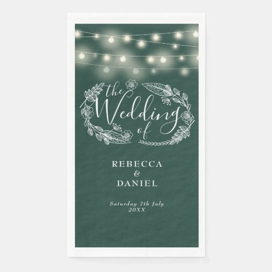 Serviette En Papier Emerald Green String éclaire le Mariage floral (Devant)