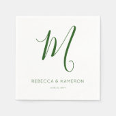 Serviette En Papier Emerald Vert et blanc Simple Élégant | Monogramme (Devant)