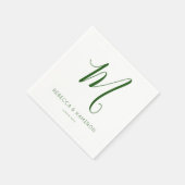 Serviette En Papier Emerald Vert et blanc Simple Élégant | Monogramme (Coin)