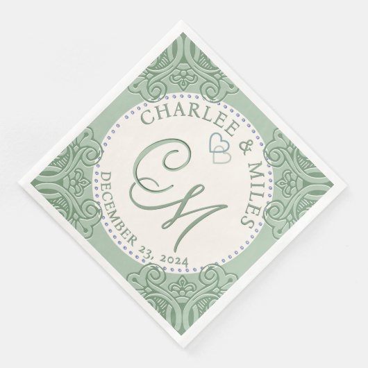 Serviette En Papier Émeraude et Mariage de sable monogramme (Coin)