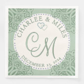 Serviette En Papier Émeraude et Mariage de sable monogramme (Devant)