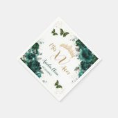 Serviette En Papier Émeraude Florale Quinceanera Gold Butterflies (Coin)