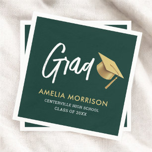 Serviette En Papier Émeraude Green Graduate Gold Casquette Graduate