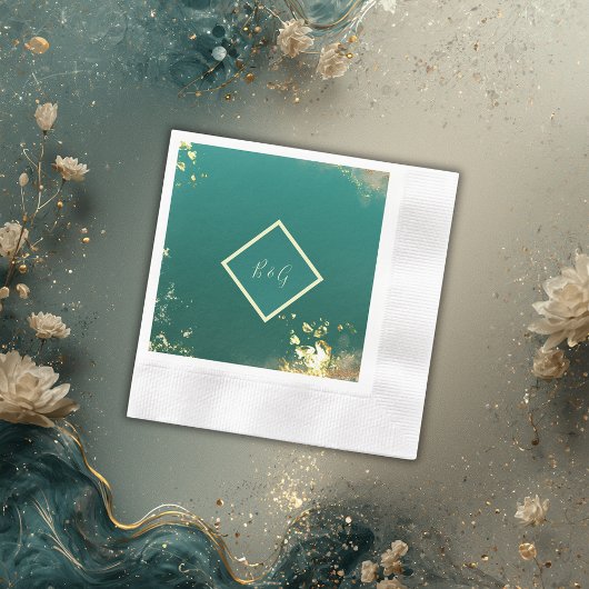 Serviette En Papier émeraude or vert bijou mariage