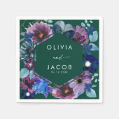 Serviette En Papier Émeraude vert aquarelle fleurie Mariage d'hiver (Devant)