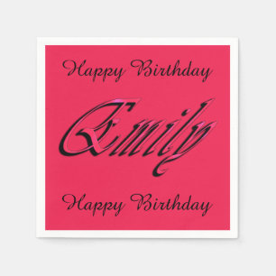 Serviette En Papier Emily, Nom, Logo, Serviettes Rose Anniversaire.