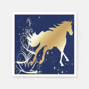 Serviette En Papier Empreinte De Cheval D'Or Avec Serviettes Bleues Fo