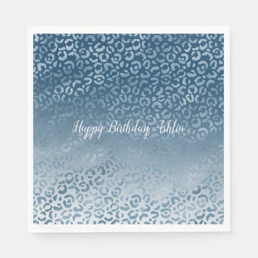Serviette En Papier Empreinte de léopard Aqua Blue Navy Ombre (Devant)