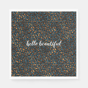 Serviette En Papier Empreinte de léopard de bronze bleu