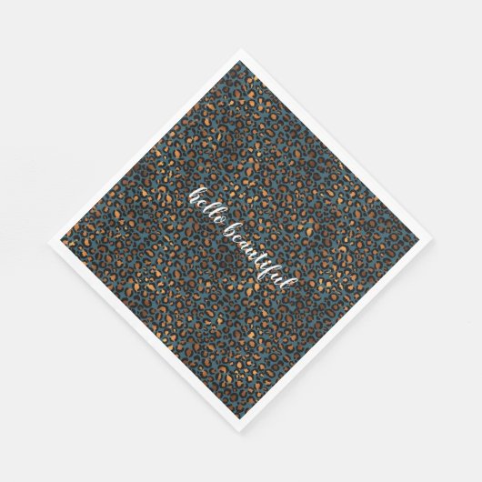 Serviette En Papier Empreinte de léopard de bronze bleu (Coin)