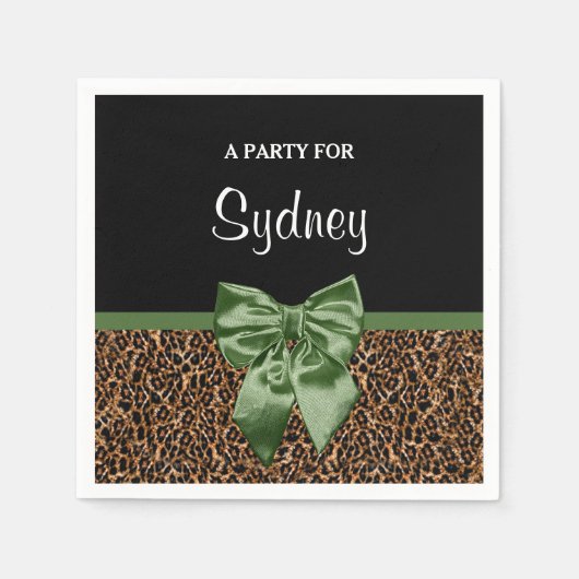 Serviette En Papier Empreinte de léopard élégant Elegant Green Bow Nom (Devant)