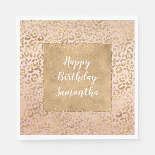 Serviette En Papier Empreinte de léopard étincelant rose or Glitz (Devant)