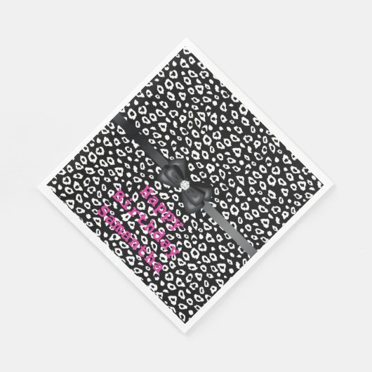 Serviette En Papier Empreinte de léopard noir blanc avec Bow Anniversa (Coin)