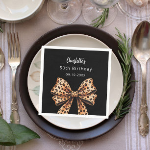Serviette En Papier Empreinte de léopard noir Bow Anniversaire