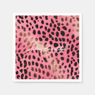 Serviette En Papier Empreinte de léopard noir rose Abstrait