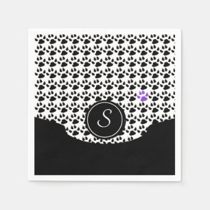Serviette En Papier Empreinte de patte noir, blanc et violet