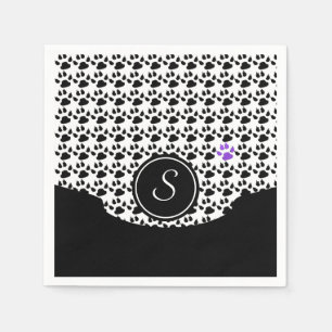 Serviette En Papier Empreinte de patte noir, blanc et violet