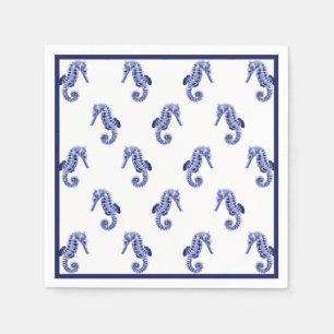 Serviette En Papier Empreinte d'hippocampe bleu et blanc