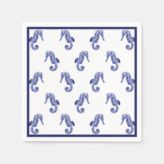 Serviette En Papier Empreinte d'hippocampe bleu et blanc (Devant)