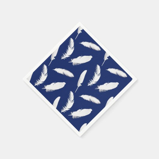 Serviette En Papier Empreinte en plumes blanches sur bleu foncé / mari (Coin)