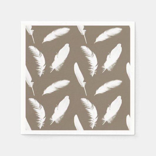 Serviette En Papier Empreinte en plumes blanches sur tan taupe (Devant)