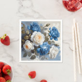 Serviette En Papier Empreinte florale bleu et blanc (En situation)