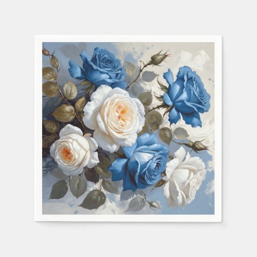 Serviette En Papier Empreinte florale bleu et blanc (Devant)