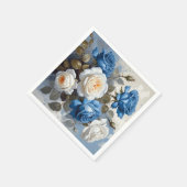 Serviette En Papier Empreinte florale bleu et blanc (Coin)