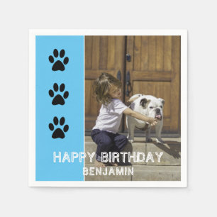 Serviette En Papier Empreintes de pattes Blue Kids Nom Photo Anniversa