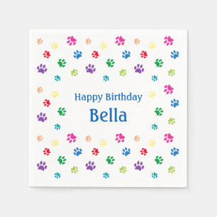 Serviette En Papier Empreintes de pattes colorés Blue Custom Pet Anniv