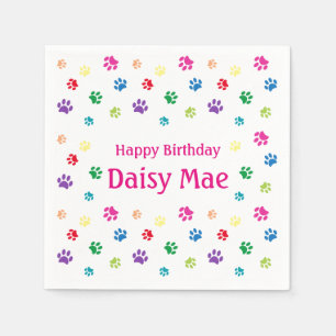 Serviette En Papier Empreintes de pattes colorés rose personnalisé ani