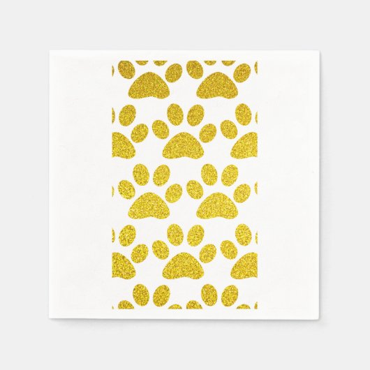 Serviette En Papier Empreintes de pattes Gold Parties scintillant Blan (Devant)