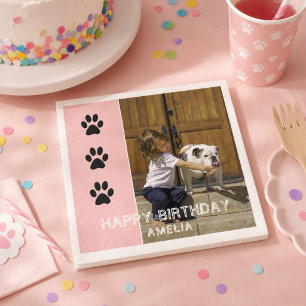 Serviette En Papier Empreintes de pattes Pink Kids Name Photo Birthday