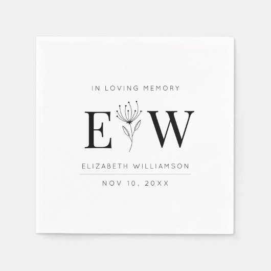 Serviette En Papier En Mémoire Amoureuse Mémorial Monogramme Moderne F (Devant)