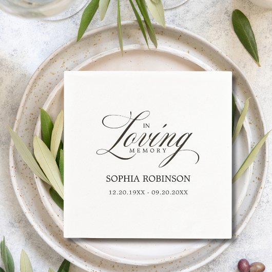 Serviette En Papier En Mémoire Amoureuse Moderne Élégant Script Funéra