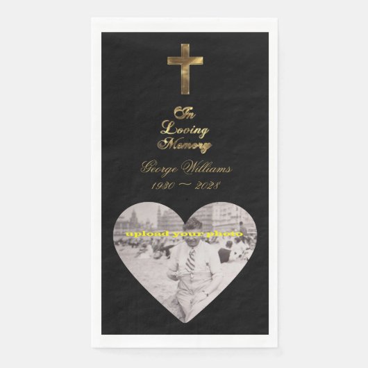 Serviette En Papier En mémoire d'amour Croix d'or forme de coeur photo (Devant)