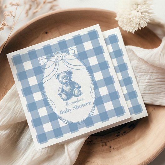 Serviette En Papier en vichy Baby shower français Teddy Bear