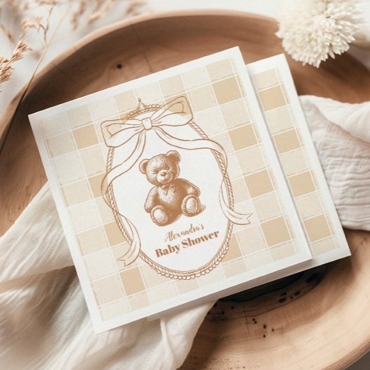 Serviette En Papier en vichy Baby shower français Teddy Bear