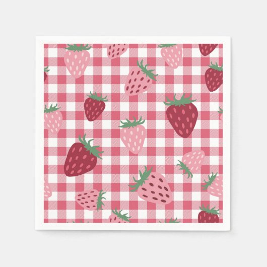 Serviette En Papier en vichy Berry aux fraises roses et rouges (Devant)