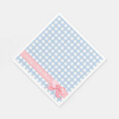 Serviette En Papier En vichy bleu avec Baby shower à cou rose (Coin)