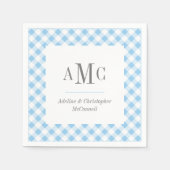 Serviette En Papier En vichy bleu pâle Monogramme et nom (Devant)